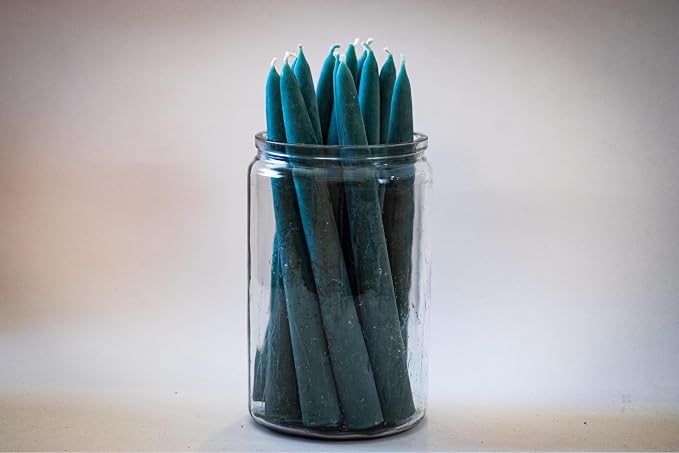 100% Pure Beeswax Taper Candles - All-Natural Handmade Decorative & Dipped Smokeless Unscented Candles for Christmas, Advent, and Hanukkah, Earthen Green, 8.5 Inches, 24 Candle Set, by BeeTheLight