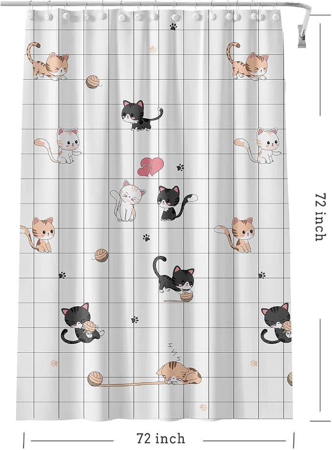 TIKABC Shower Curtain Liner, 4G PEVA Shower Liner, Plastic Waterproof Shower Curtains, with Grommet Holes and 3 Magnetic Weights(Little Cat)