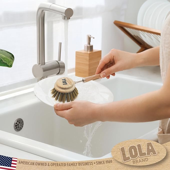 LOLA -The Original - Dishwashing & Vegetable Brush, Hardwood w/Poly Fiber Bristles, Reusable, Sustainable, Has EZ-Grip Handle - 1 Count
