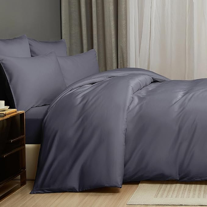 Gray Cotton Duvet Cover Set Twin 100% Long-Staple Cotton Sateen Bedding Set, Soft Breathable Smooth Organic Pure Cotton Plain Comforter Cover, Luxury Minimalist Bedroom Decor for All Season
