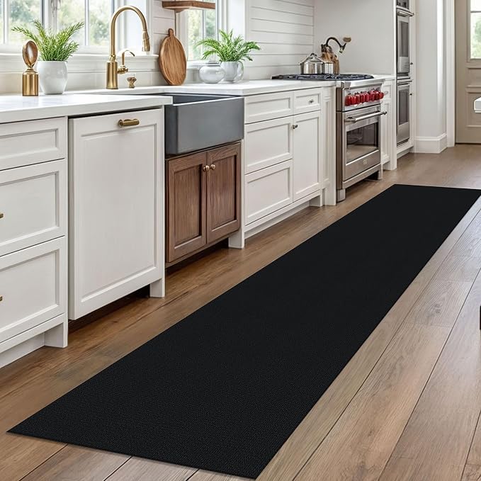 EARTHALL Washable Runner Rug 2x10 Ft Non Slip Runners for Hallways Long Cotton Rubber Backed Kitchen Runner Braided Indoor Floor Carpet Runners for Entryway, Hallway, Kitchen, Black/Grey