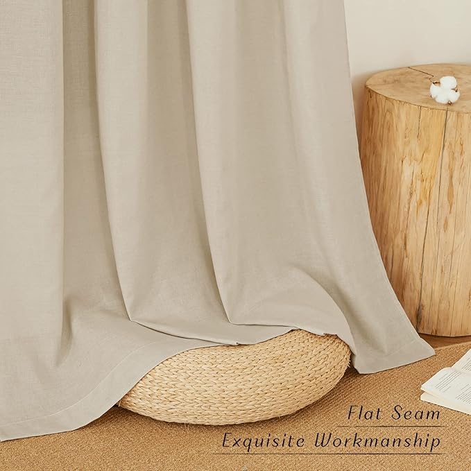 NICETOWN Thick Linen Bedroom Curtains Privacy Added, Rod Pocket & Back Tab Not See Through Linen Blend Privacy with Light Filtering Drapes for Farmhouse/Living Room, Angora, W55 x L84, 2 Panels
