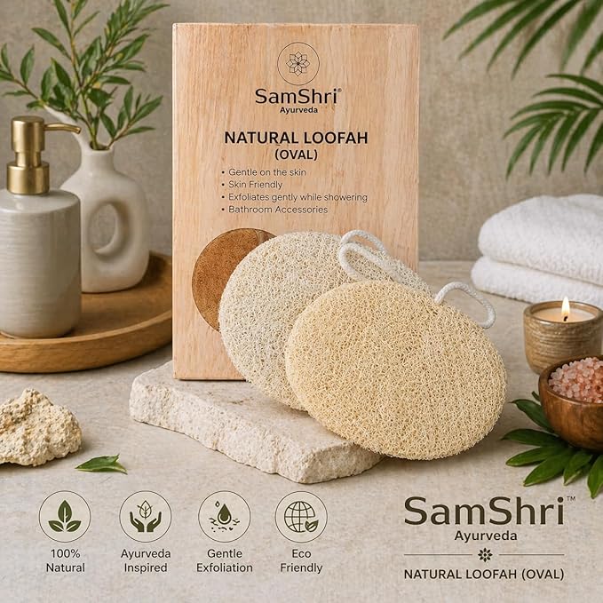 Natural Loofah Sponge 2 Pack, 100% Real Luffa Body Scrubber for Shower, Exfoliating Bath Sponge for Face & Body, Egyptian Loofah for Men and Women, Biodegradable, Oval Shape, Personal Care Bath Tool