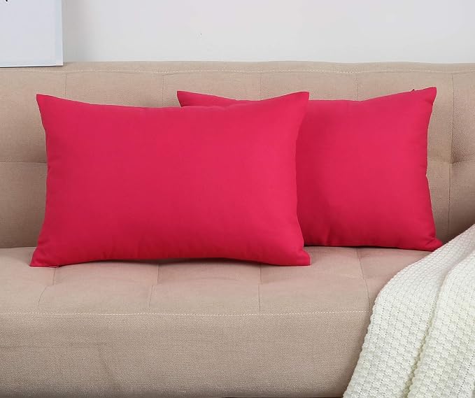 TangDepot Cotton Solid Throw Pillow Covers, 12" x 18" , Watermelon Red, 1 Count (Pack of 1) | 100% cotton, same-color zip, machine wash & air dry. For living room, bedroom, office, car. 42 colors, 91 sizes. Cover only.
