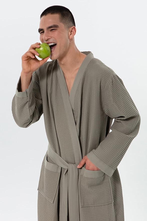 SEYANTE Turkish Cotton Waffle Robe for Men – Organic GOTS Certified Spa Bathrobe, Lightweight Kimono, Soft Cotton Bathrobe