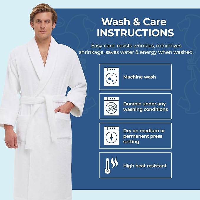 MONARCH Terry Shawl Collar Unisex Bathrobe – Thick Terrycloth Fabric, Generously Sized Hotel & Spa Robe with Pockets