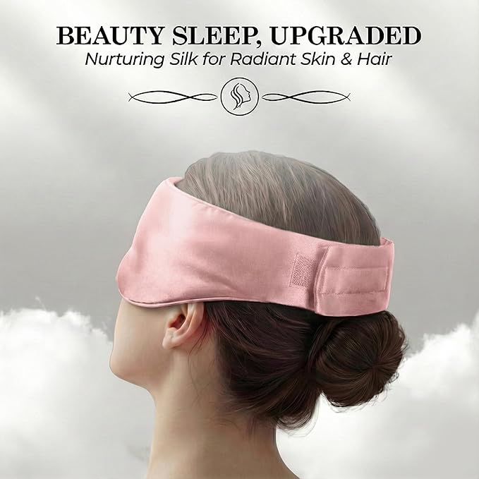 SLEEP SANCTUARY 100% Pure Mulberry Silk Sleep Mask - 22 Momme Light Blocking Hook & Loop Silk Eye Mask for Sleeping - Secure Fit for Side Sleepers, Women & Men - Cloud Soft (Pink)