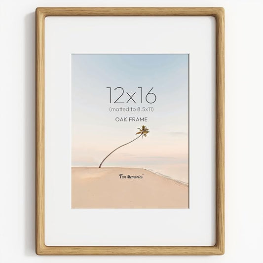 12x16 Picture Frame, USA-Sourced Oak Wood Picture Frame 12 x 16 for Art & Poster Display, 12x16 Frame with High Tempered Glass, Wooden Frame Matted to 8.5x11 Photo Wall Mounted, 1 Pack