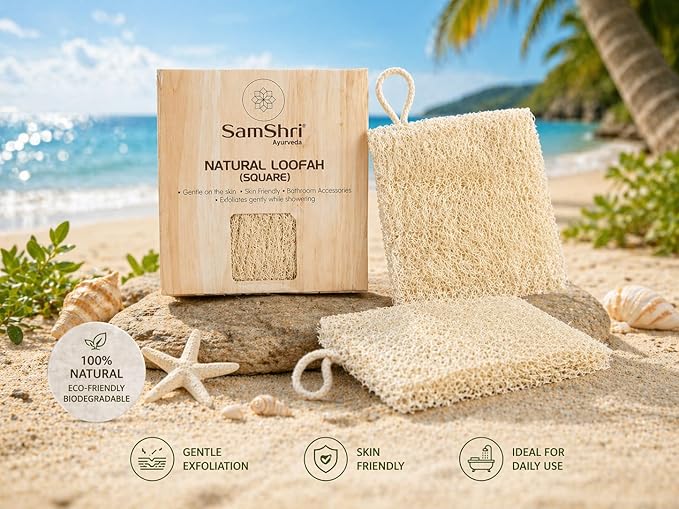 Natural Loofah Sponge 2 Pack, Real Luffa Body Scrubber for Shower, Exfoliating Bath Sponge for Face and Body, Loofah for Men and Women, Biodegradable Reusable Bath Sponge Pads, Square Shape