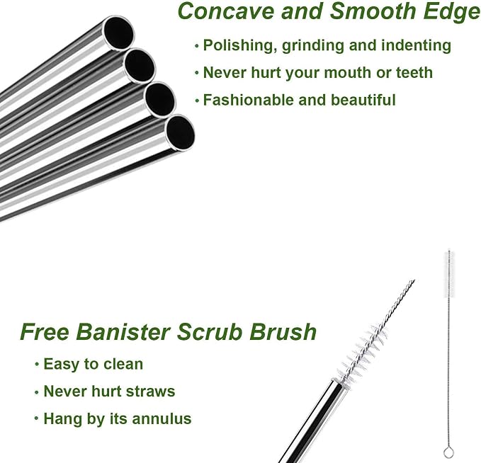 Reusable Straws - Stainless Steel Drinking - Set of 12 + 3 Cleaners - Eco Friendly, SAFE, NON-TOXIC non-plastic CocoStraw Brand