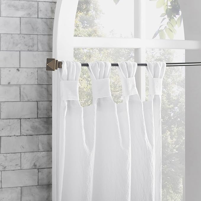 Archaeo Washed Cotton Small Window Twist Tab Cafe Curtains, 52" x 36", White