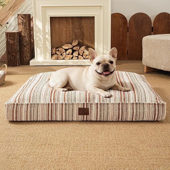 SOMAHE 4 Inch Orthopedic Dog Bed for Crate, 27 x 20 Inch, Orange Chenille | Washable Removable Cover, Waterproof Inner Liner, Non-Slip Bottom, Orthopedic Dog Crate Mattress for Medium & Large Dogs