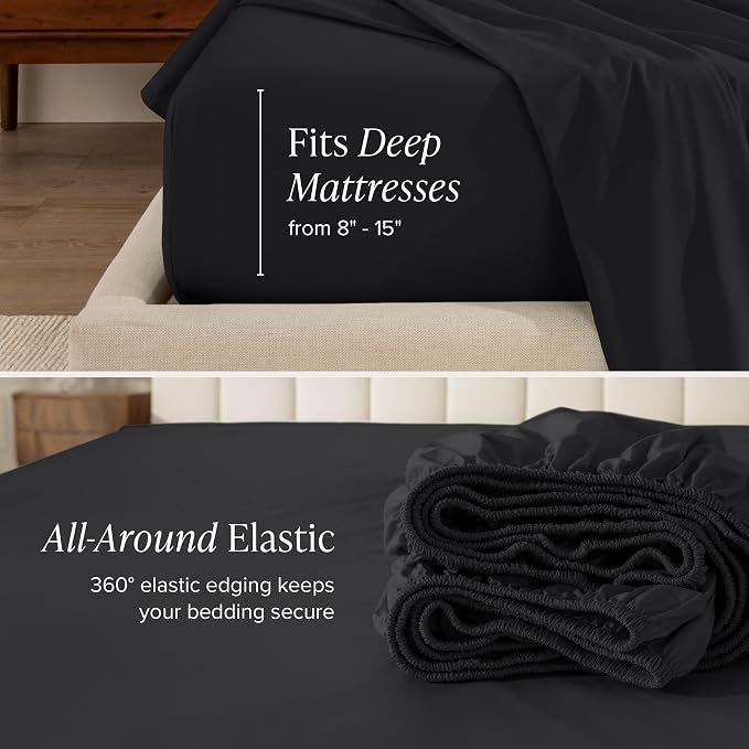 Bare Home 100% Organic Cotton Twin XL Sheet Set - Crisp Percale Weave - Lightweight & Breathable - Bedding Sheets & Pillowcases (Twin XL, Black)