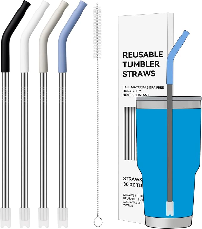 30 oz Straight Metal Straws with Silicone Tip for 30 oz Tumbler | 6 Pcs Stainless Steel Reusable Drinking Metal Straw for YETI, STANLEY, US Acrylio, BJPKPK, Simple Modern and so on