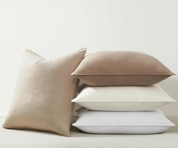 Pack of 4 Neutral Linen Pillow Covers 18x18 Cordinated Color Set for Easy Matching Boho Decorative Throw Cushion Covers with Flange for Sofa Living Room Bed and Balcony Home Decor