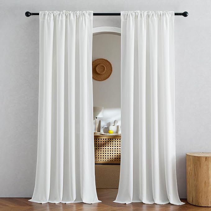 NICETOWN Faux Linen Ivory Sheer Curtains 72 inches Long, Rod Pocket & Back Tab Semi Sheer Linen Blend Window Treatments Privacy with Light Filtering for Living Room, W52 x L72, Set of 2