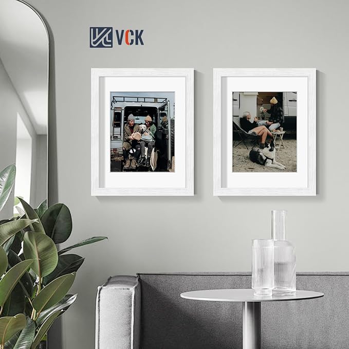 VCK 11x14 Picture Frames White 3 Pack, Wide Border Wood, Tempered Glass, Display 8x10 Photo with Mat or 11 x 14 without, for Home, Office, Gallery, Woodgrain Series, Wall Hanging