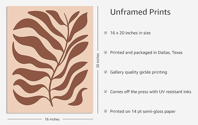 Y2K BOO Abstract Organic Leaf Silhouette UNFRAMED Wall Art Botanical Shapes Earth Tones Terracotta Mid Century Modern 16x20 Inch Heavyweight Paper Studio Decor