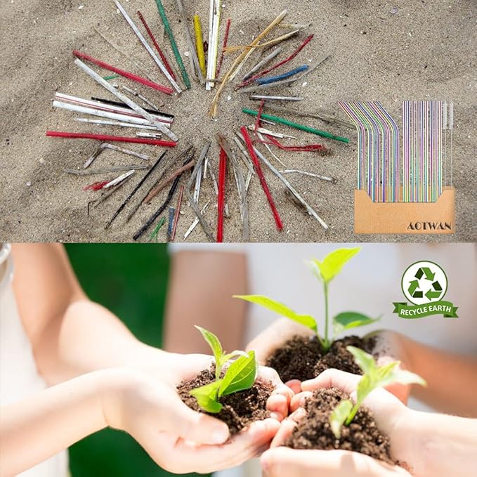 AOTWAN 20-Pack Reusable Stainless Steel Metal Straws Colourful, 9 Straight + 9 Bent 8.5'' Metal Straws for 20 oz Tumblers Dishwasher Safe with 2 Cleaning Brushes
