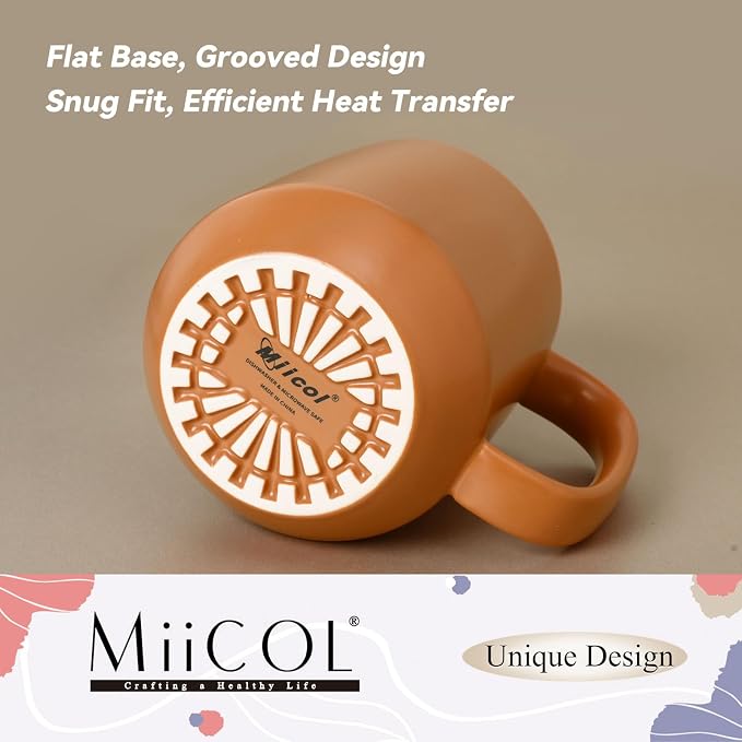 Miicol Ceramic Coffee Mug, 16 oz Large Coffee Cup, Tea Mug with Handle, Flat Bottom Mug for Men, Women, Office, Microwave and Dishwasher Safe, Multi-Color, Burnt Orange