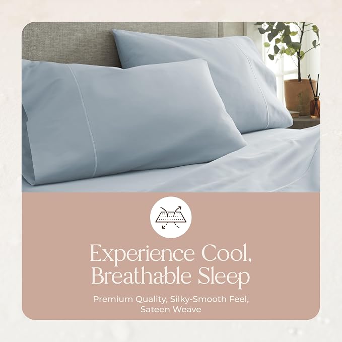 100% Organic Cotton Pillow Cases Standard Size Set of 2-100% Cotton Pillowcases GOTS Certified 500 Thread Count - Naturally Cooling Comfortable Breathable & Soft Pillow Cases (Powder Blue, Standard)
