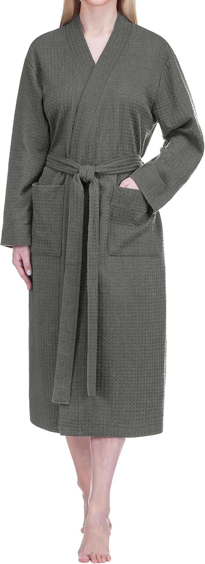 PAVILIA Womens Waffle Knit Robe Lightweight Cotton Blend Full Length House Bathrobe with Pockets