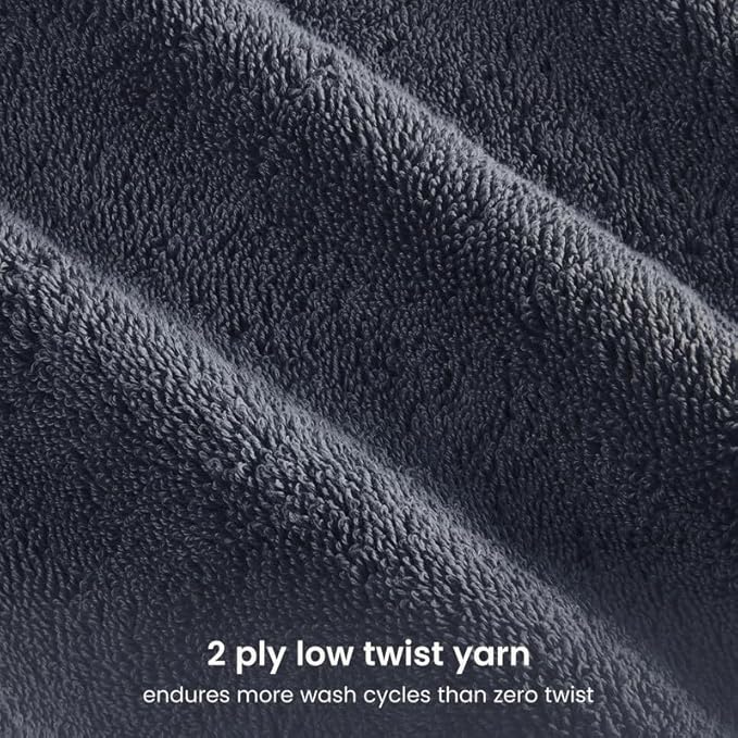 BIOWEAVES 100% Organic Cotton 700 GSM Plush 6-Piece Towel Set GOTS Certified, 2 Bath Towels, 2 Hand Towels & 2 Washcloths - Charcoal