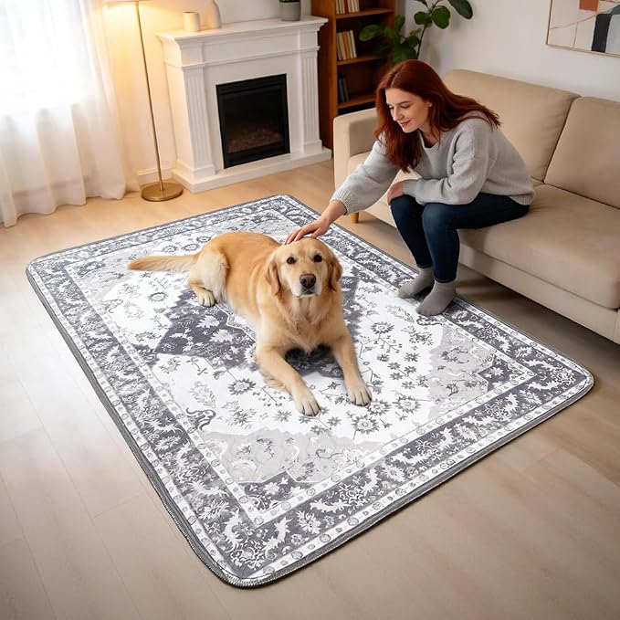 Washable Pee Pads for Dogs, 2 Pack Reusable Puppy Training Pads 40"x26" Super Absorbent Waterproof Dog Training Pads, Non-Slip Potty Pads, Whelping Pads Litter Mat Light Grey Medallion