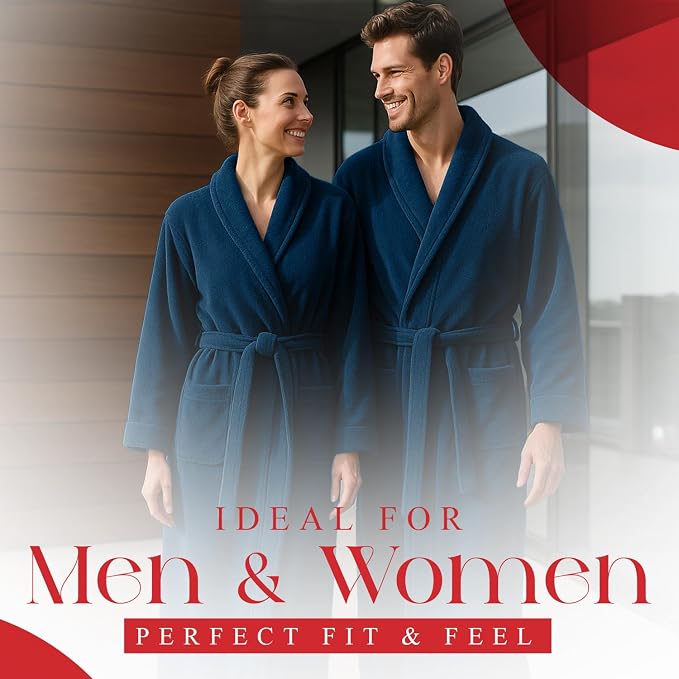 RIVERSIDE Premium 100% Cotton Terry Bathrobe For Women and Men - Soft Towel Robes with Shawl Collar Ajdustable Belt & Pockets