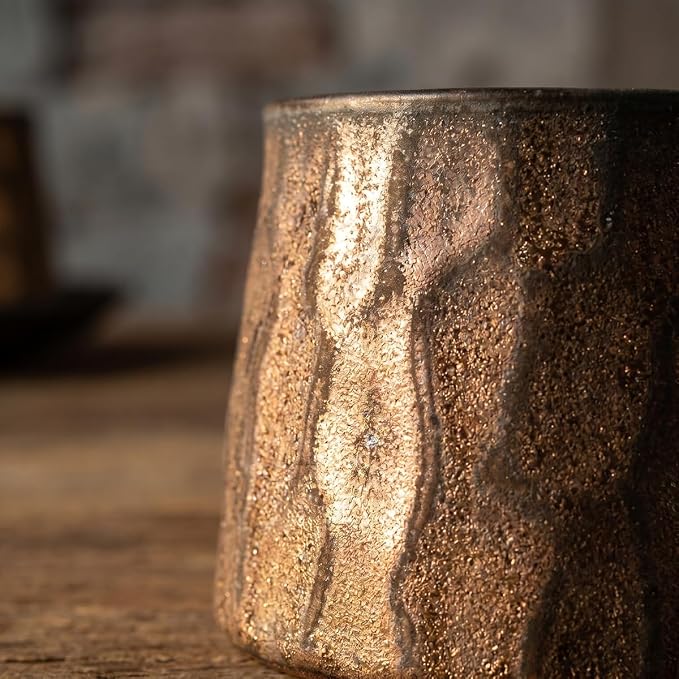 Vintage Faceted Speckled Ceramic Coffee Mug with Saucer, Rustic Stoneware Cup for Tea Latte (YF-CS05)
