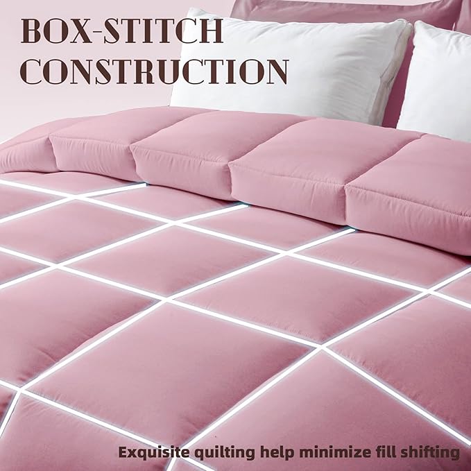 DOWNCOOL Comforters Queen Size, Duvet Insert,Light Pink All Season Duvet, Lightweight Quilt, Down Alternative Hotel Comforter with Corner Tabs (Pink, Queen 88x92 Inches)