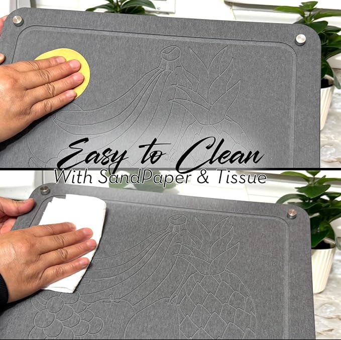 Stone Dish Drying Mat for Kitchen Counter, Absorbent Quick Drying with Non-Slip Feet - Heat Resistant ( 15.7 x 11.8 ) Diatomaceous Earth - Dark Gray