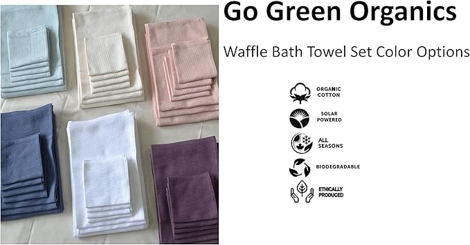 Bath Towel Set Waffle, Organic Cotton, GOTS Certified (Ivory) Super ABSORBANT & Quick Dry, NO SOFTENERS, Environment Friendly, 1xBATH 58x30.5, 2xHAND 29x20, 4xFACE 12x12 INCH