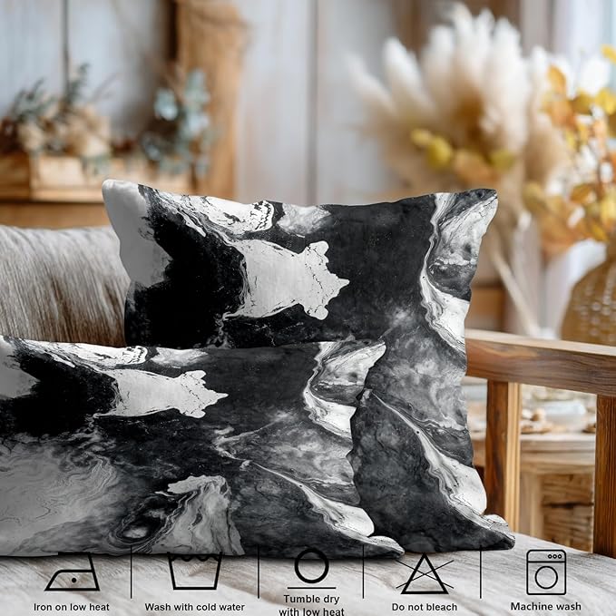Shrahala Black and White Decorative Throw Pillow Cover, Watercolor Creative Abstract Hand Painting On Canvas Modern Cushion Case for Sofa Bedroom Throw Pillow Case, 12 X 20 Inches