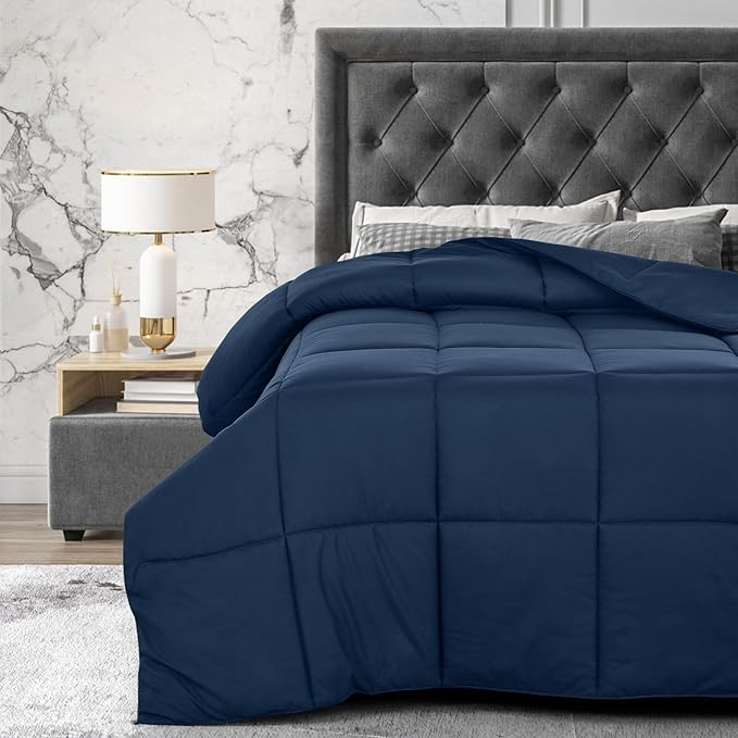 LUX Décor Twin Comforter – 92x68 Ultra-Soft Down Alternative Duvet Insert with Corner Tabs & Box Stitching, Hotel Quality Plush Hypoallergenic Microfiber, Oeko-TEX Certified – Navy Blue