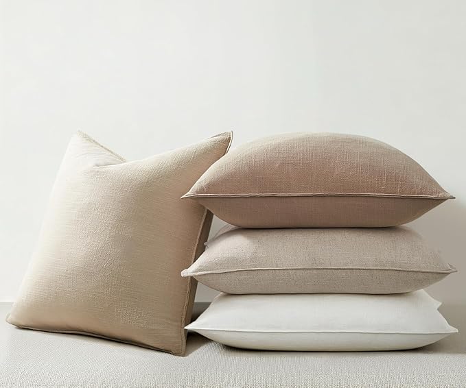 Pack of 4 Decorative Linen Pillow Covers 18x18 Natural Boho Couch Throw Pillows for Bed Accent Modern Pillowcase for Sofa Livingroom Bed and Balcony Home Decor