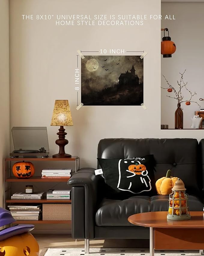 Vodefoad Vintage Haunted House Oil Painting Art Print, Spooky Gothic Halloween Picture Wall Decor, Spooky Haunted House Landscape Canvas Painting, Retro Moody Dark Academia Decor for Gallery, Living Room, Bathroom, Bedroom,Holiday Gift - 8x10Inch Unframe