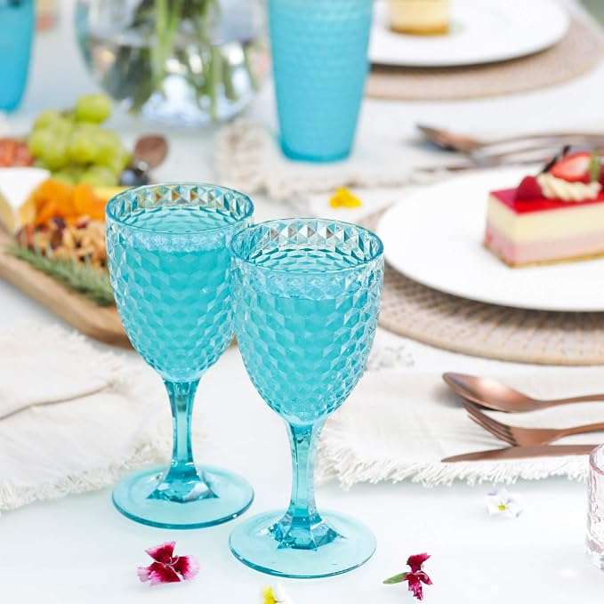 BELLAFORTE Shatterproof Tritan Plastic Tumbler, Laguna Beach 19oz Drinking Glasses Set of 4 + Wine Glasses, Drinkware for Party, Poolside, Indoor Use - Dishwasher Safe, BPA Free