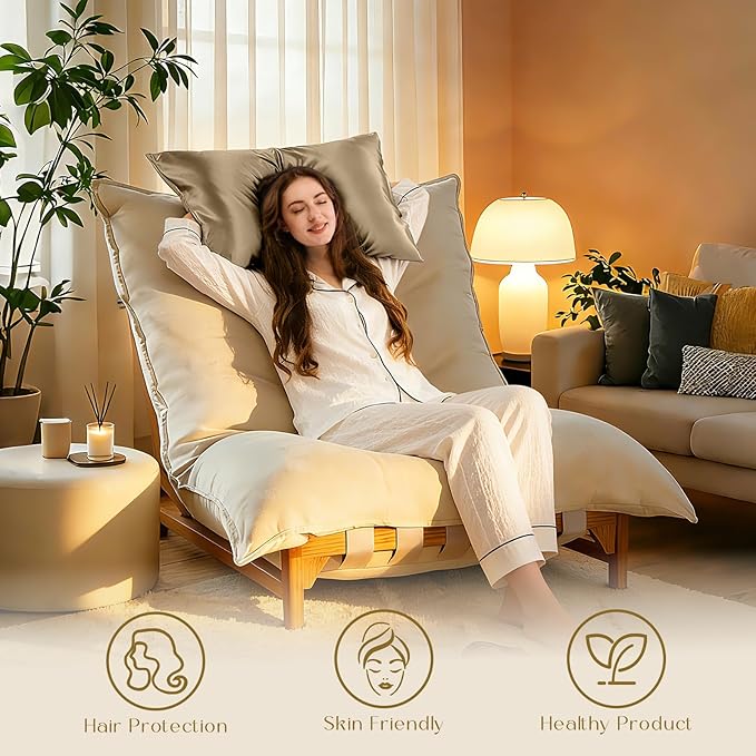 ZIMASILK 100% Pure Mulberry Silk Pillow Cases for Hair and Skin, Soft, Hypoallergenic & Smooth, Both Sides Grade 6A Silk, with Hidden Zipper, Gift for Women Men,1pc(Standard 20''x26'',Taupe)