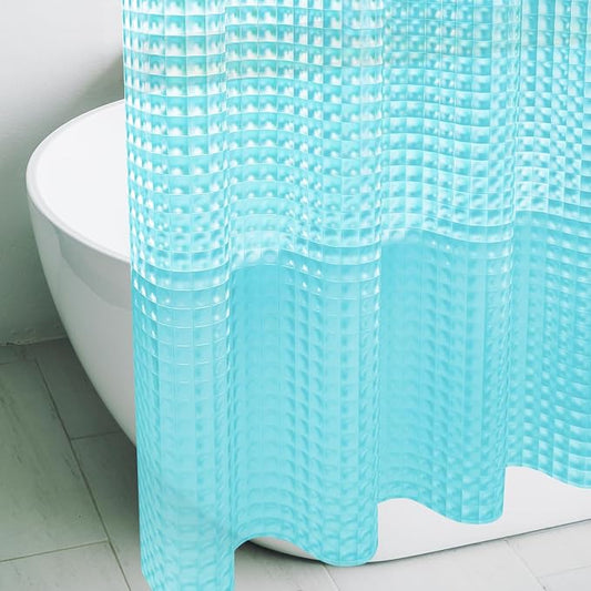 Teal 3D Crystal Plastic Shower Curtain Liner, 72x72 Inch Thin Lightweight Ice Cube Plastic Bathroom Shower Showroom Inner Curtain with Rustproof Metal Grommet Holes and Weighted Magnets