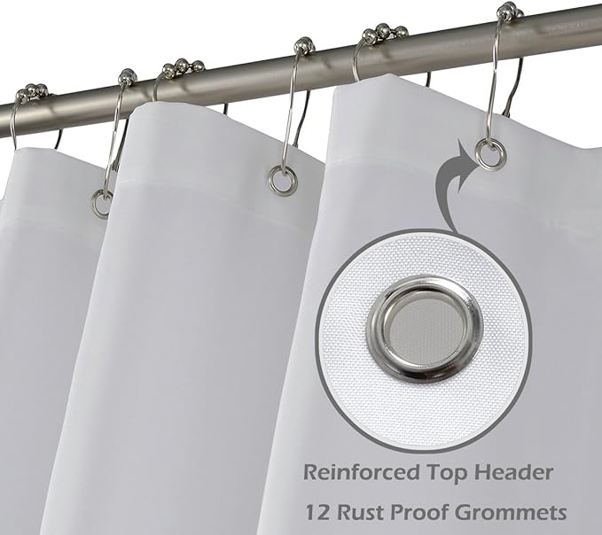 N&Y HOME Fabric Shower Curtain Liner Extra Long 72 x 84 Inches with 2 Bottom Magnets, Hotel Quality, Washable, White Spa Bathroom Curtains with Grommets, 72x84 (Pack of 2)