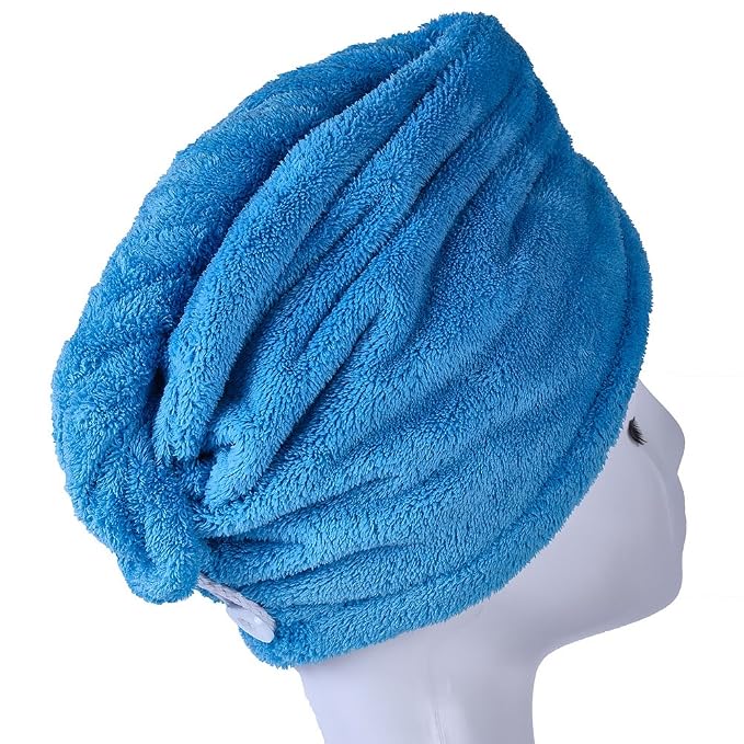 YYXR Microfiber Hair Turban Towel Wrap - Super Absorbent Drastically Reduce Hair Drying Time(2 Pack Puple & Blue)