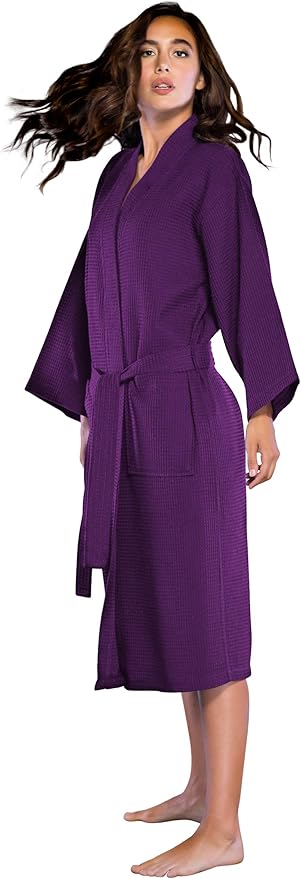 Turquaz Lightweight Long Waffle Kimono Spa Robe for Women