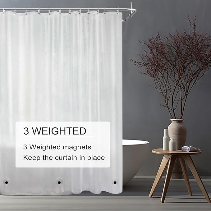 TIKABC Shower Curtain Liner, 4G PEVA Shower Liner, Plastic Peva Waterproof Shower Curtains, 72x72 inch with Grommet Holes 3 Magnetic Weights