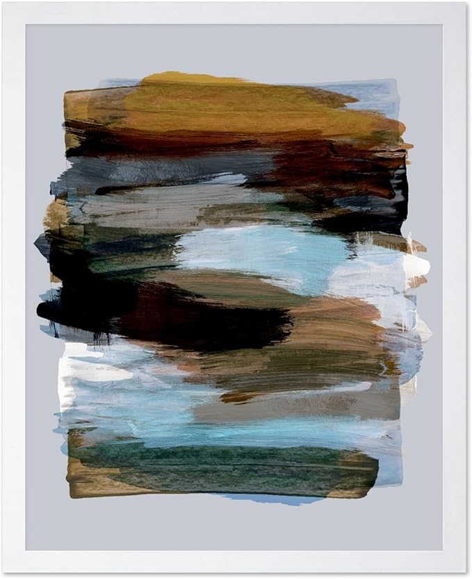 Monem Art Abstract Earth Tone Brushstroke Print - Modern Painterly Art Poster - Wall Decor for Living Room, Bedroom or Office - 16x20 White Framed Wall Art by Mareike Bohmer