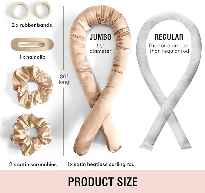 Jumbo Heatless Hair Curler Set-Satin Heatless Curls Overnight, Jumbo Curling Rod Headband, No Heat Curlers To Sleep in (Apricot)