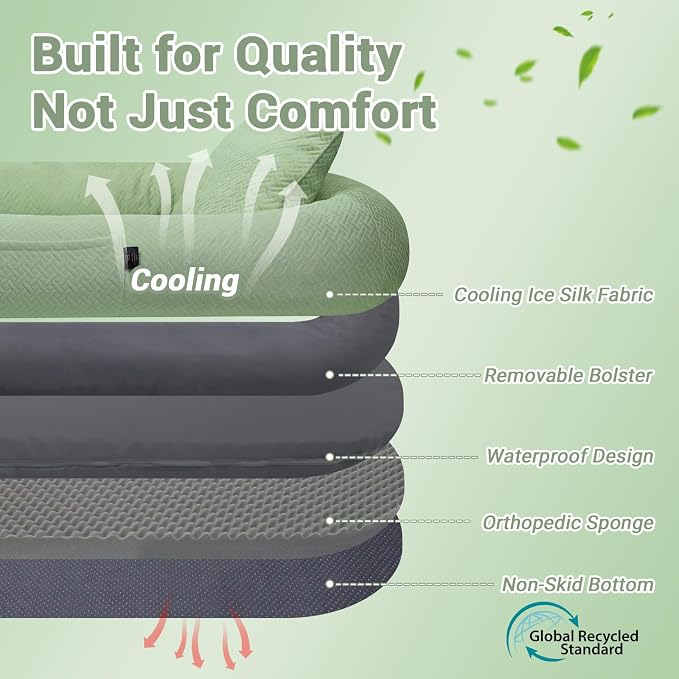 WROS Cooling Human Dog Bed for Summer, Breathable Washable Floor Lounger for People & Pets, 57'' x 35'' x 10'', Pale Green, Pet Bed for Hot Weather Relaxing