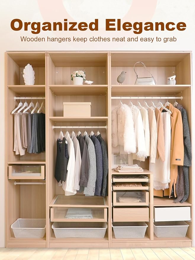HOUSE DAY White Wooden Hangers 10 Pack, Solid Wood Hanger with Non Slip Pant Bar, Heavy Duty Wooden Coat Hanger for Closet, Smooth Finish Wood Clothes Hangers for Shirts, Suits Jackets, Dress