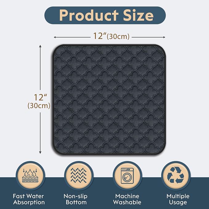 FunFurry Washable Guinea Pig Cage Liner - 4 Pack Reusable Washable Pee Pads，Waterproof Guinea Pig Bedding for Small Animal - Rabbit Bunny Hamster Puppy (Dark Grey, 12" X 12" - 4 Pack)