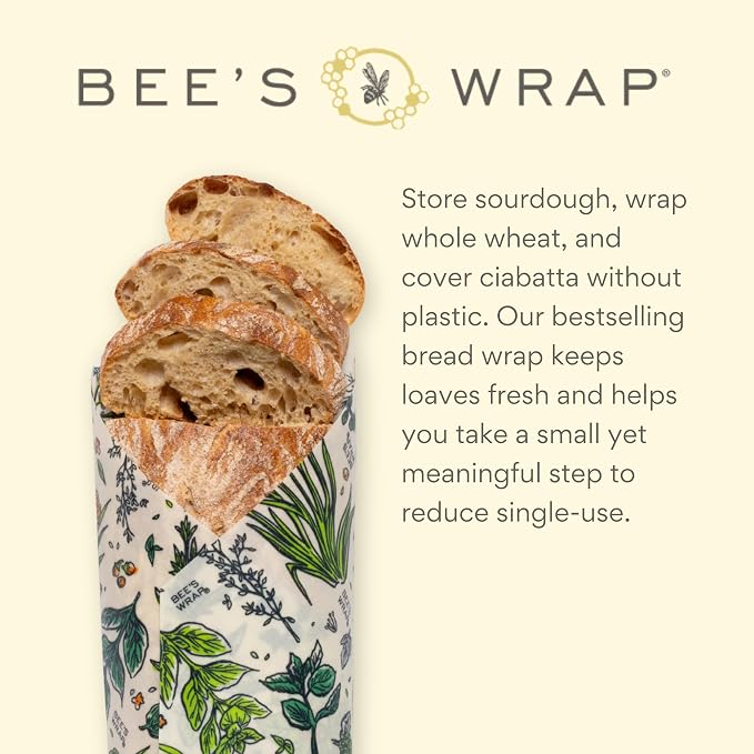 Bee's Wrap Beeswax Wraps for Bread - Beeswax Bread Wrap for Sourdough & Bread Storage - Made in USA Reusable Natural Food Wrap - Herb Garden Print